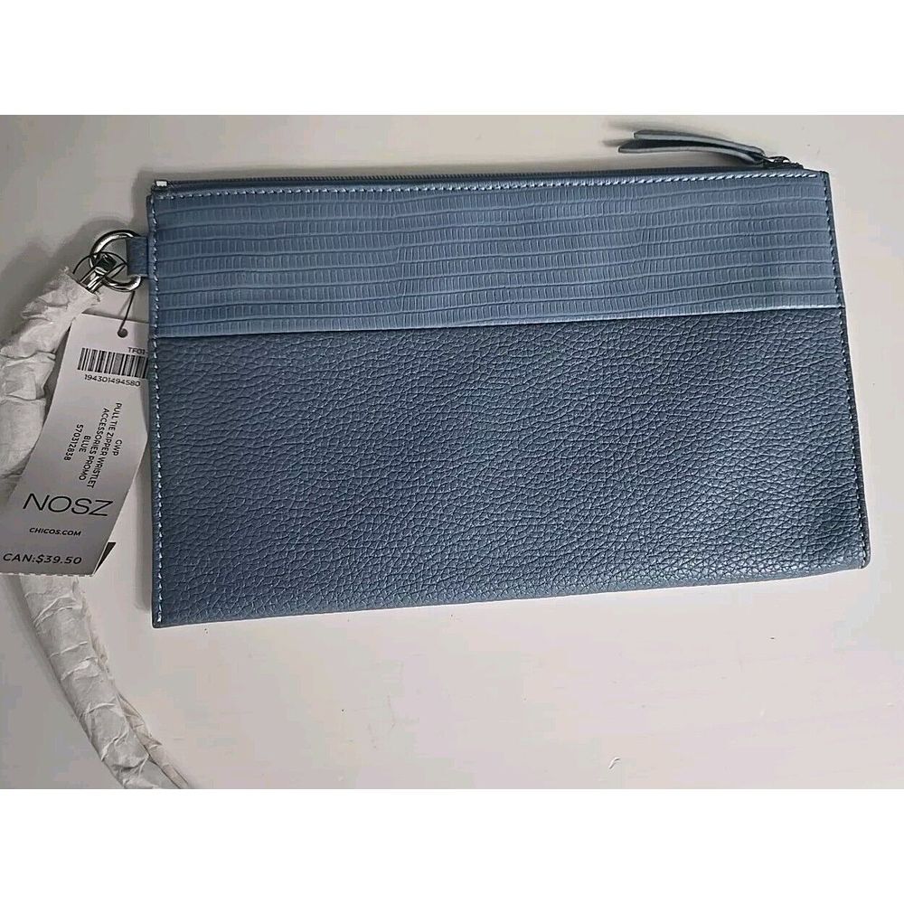 NEW Chico's Pull Tie Zipper Wristlet/Cosmetic or Other Blue NWT Size 8.5" X 5"